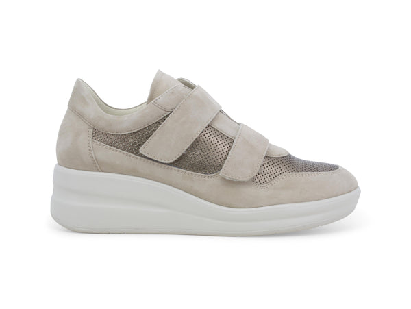 Melluso Scarpe 2 Strappi Zeppa Comfort Tomaia Camoscio Beige R20249Z-249805